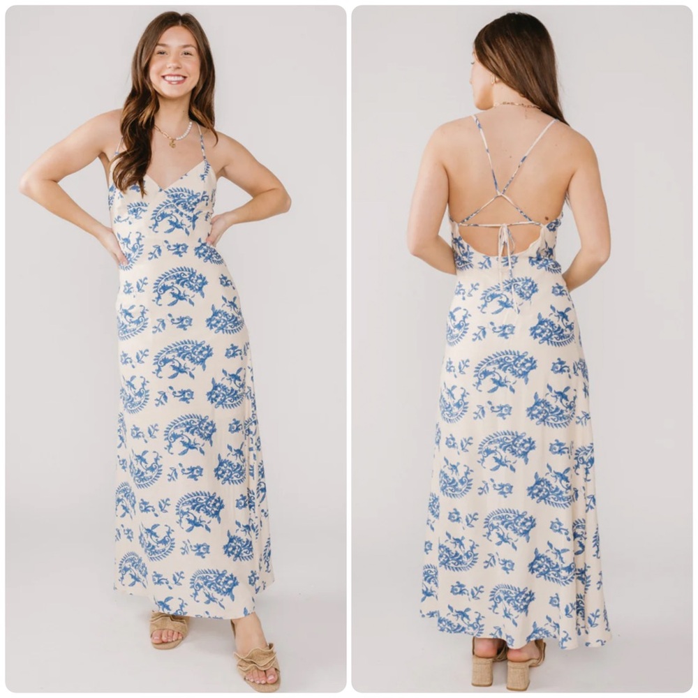 Acoa Paisley Floral Strappy Tie Back Maxi Dress
